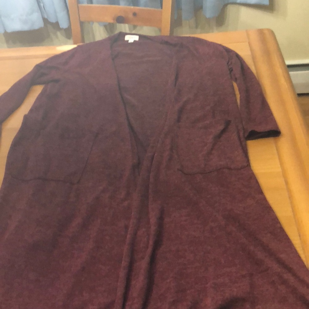 LuLaRoe Sarah Duster Size Large Burgandy slightly heathered look